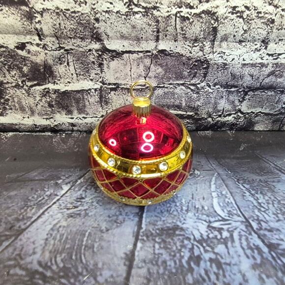 Vintage Telefora Red Gold Christmas Ball Ornament Candy Jar - Picture 2 of 6